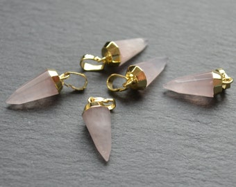 Nature rose quartz crystal facted point pendants --nature stone Pendant