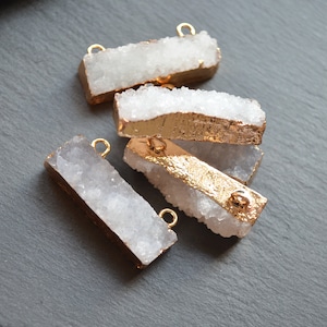 Nature white drusy Druzy rectangle connector pendant with Gold Electroplated Edges-- rectangle crystal Drusy Pendant