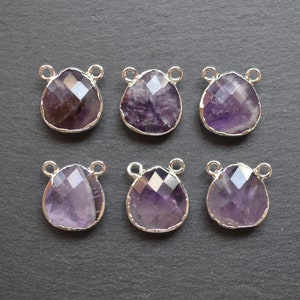 New amethyst Faceted water drop connector Pendant with Silvery Electroplated Edges, purple crystal quartz jewelry findings