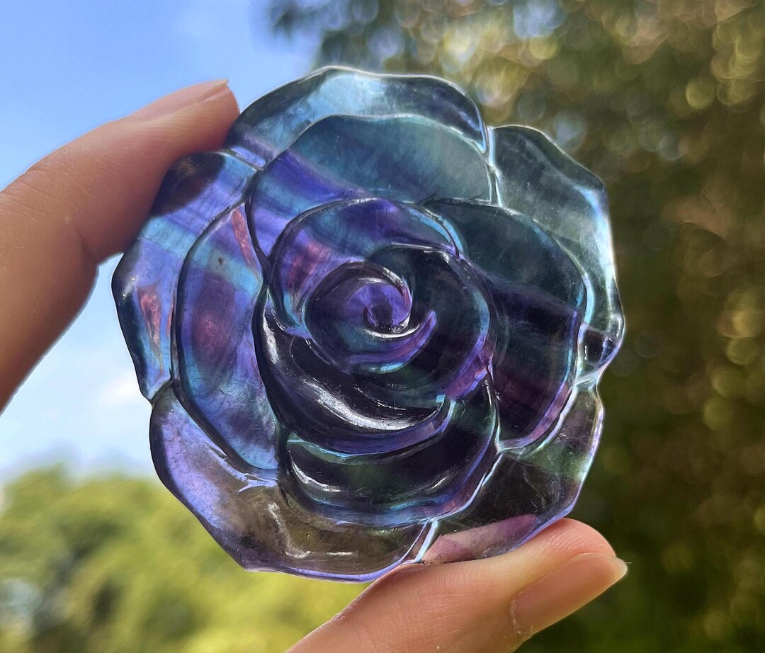 Fluorite Carved Flower ,gemstone Flower Sculpture , Flower Carving ...