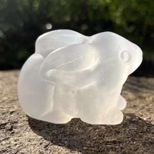 3&quot; + Carved selenite rabbit , carved Crystal Animal, Gemstone rabbit Sculpture , rabbit carving,  Home Decor, healing crystal