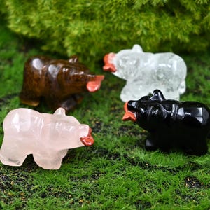 1.5&quot; Carved crystal bear with fish, gemstone carving bear Animal decoration , Gemstone bear Sculpture , Home Decor, healing crystal
