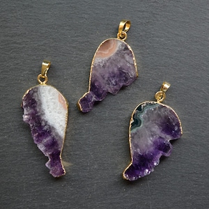 Nature Amethyst wing shape Slice Charms Drusy Druzy pendant , Amethyst Druzy Agate Pendant with Gold Electroplated Edges