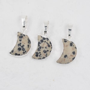 New silver plated small dalmation stone moon Pendants , Jewelry gem Charms Finding