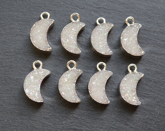 Mini Druzy Moon Pendant – Silver Electroplated Edges, Crystal Quartz