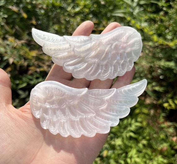Carved Selenite Angel Wings, Reiki Healing Crystal Decor - Etsy