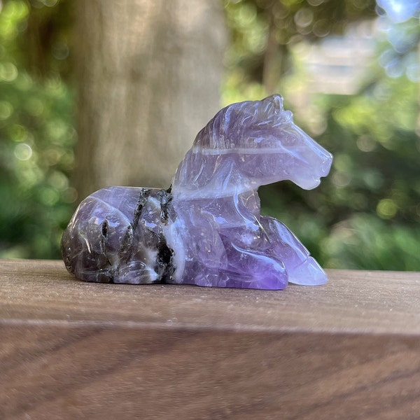 Carved Amethyst Crystal Horse: 2 inch Gemstone Animal Sculpture