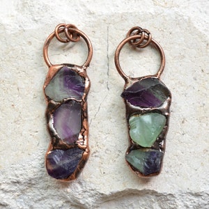 Nature purple/ green Fluorite pendant ,green/ purple quartz pendant for jewelry making