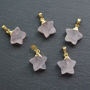 Nature star shape rose quartz pin crystal pendant with Gold Electroplated Edges