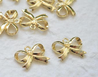 10 Pcs gold bow charms , 18K gold plated bowknot brass pendant