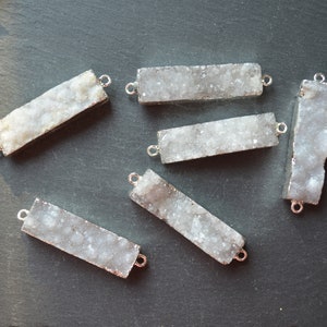 Nature white drusy Druzy rectangle connector pendant with Silvery Electroplated Edges-- rectangle Drusy Pendant