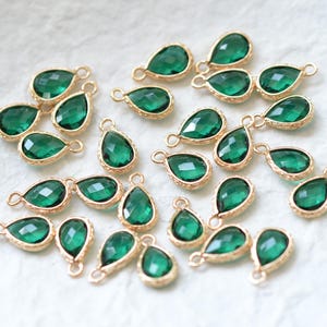 10 Pcs Teardrop shape green Glass Pendant ,14 mm diamond shape bezel Glass Charms, framed crystal charms
