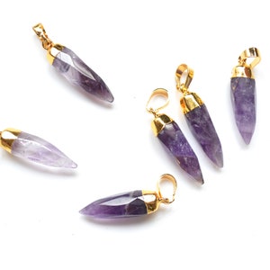 New amethyst Terminated Point Pendant with Gold Electroplated Edges ,Faceted purple crystal jewelry pendants