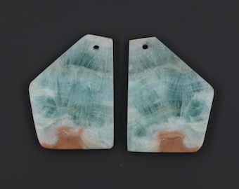 1 Pair/ Semi precious stone ,Flat blue hemimorphite earring beads ,matched gemstone earring pair ,30*22*4 mm,9.1g(2 pieces), B02D0156