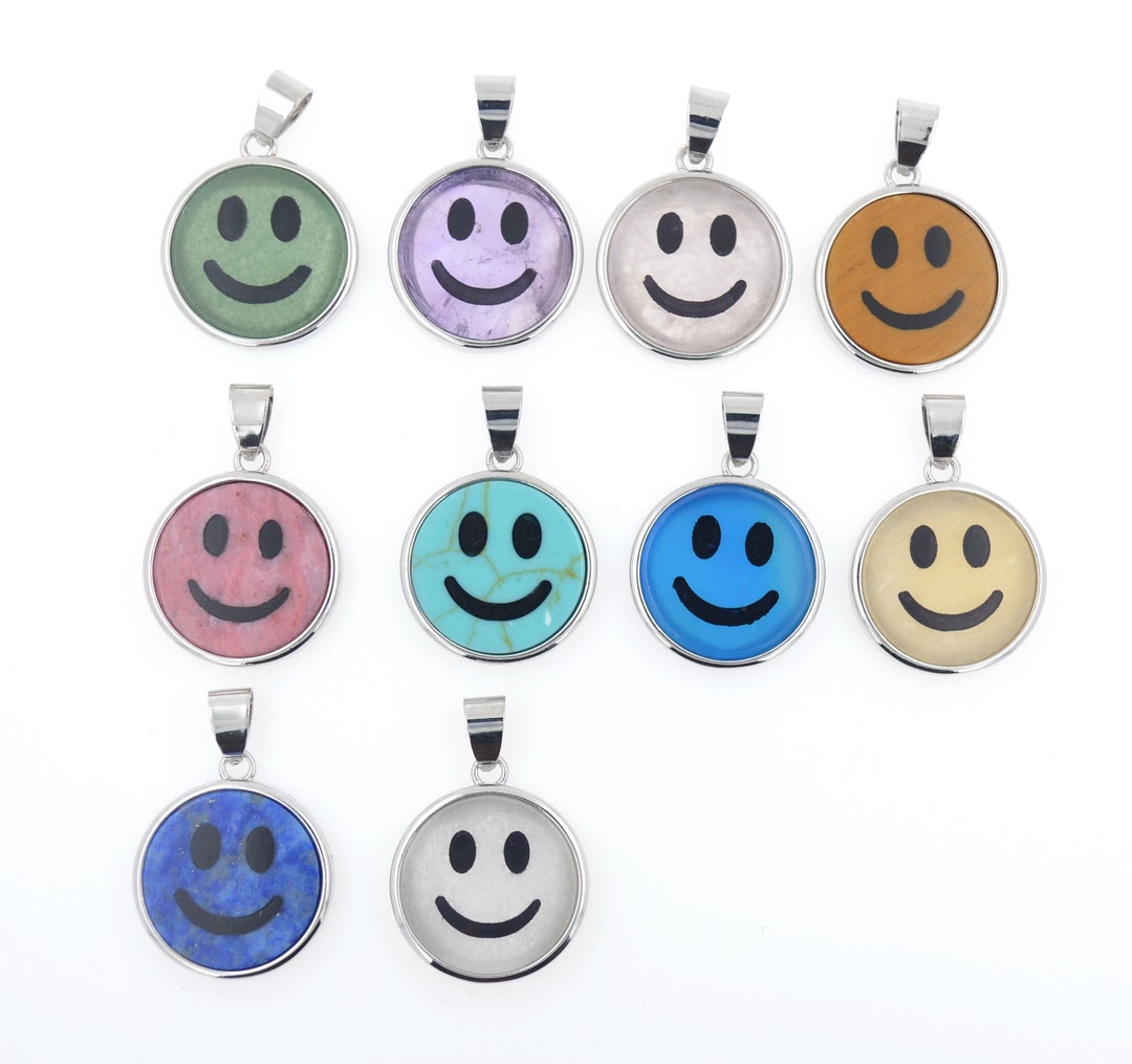 Rose Quartz/ Amethyst/ Lapis Happy Face Pendant , Nature Stone Smile ...