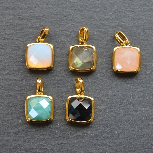 New rectangle labradorite / opal/ amazonite /rose quartz pendant with Gold Electroplated Edges