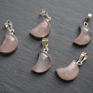 Nature small rose quartz crystal moon Pendants , Jewelry gem Charms Finding
