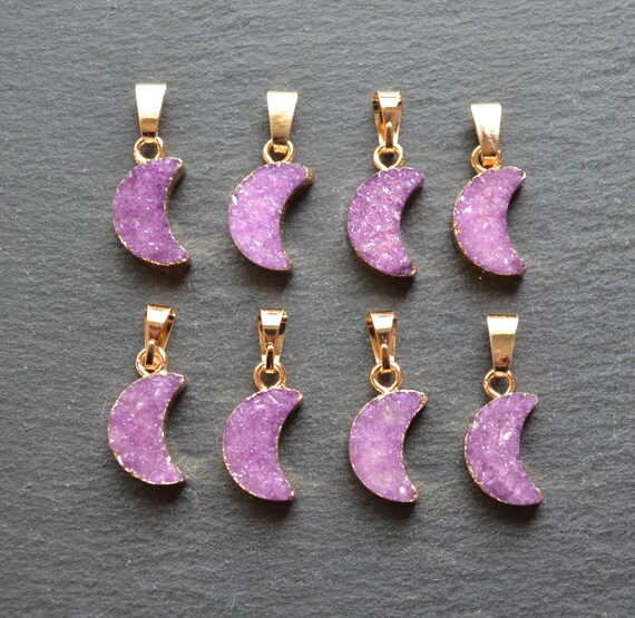 Wholesale Nature Mini Purple Crystal Moon Shape Crystal Druzy