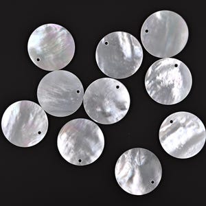 18mm Mother of Pearl Coin Charms, Flat Circle Pendants