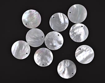 Colgantes de monedas de nácar de 18 mm, colgantes planos circulares.