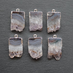 Nature Amethyst Slice Charms Drusy Druzy Geode pendant , Amethyst Druzy Agate Pendant with Silvery Electroplated Edges