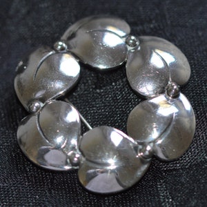 Vintage Danish N E From 925 sterling silver leaf and berry circular brooch 1970s, beautiful mid-century modern Scandinavian silver jewellery