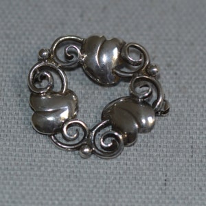 Vintage Danish Naftol Bodnia silver leaf and scrolls brooch, 1930s, beautiful mid-century modern Scandinavian silver jewellery