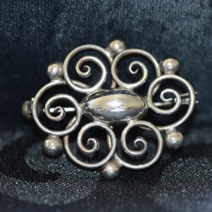 Vintage Hermann Siersbol Danish silver oval scroll and bead brooch, Danish, 1950s, beautiful mid-century modern Scandinavian jewellery