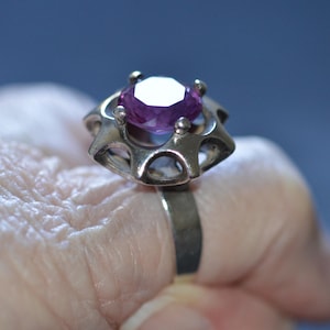 Vintage Danish Siersbol XL silver and amethyst large ring, size Q (US 8) beautiful Scandinavian mid-century modern silver jewellery