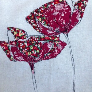 Embroidered Flowers...Handmade, Personalised, Made to Order embroidered Picture....Poppies image 1