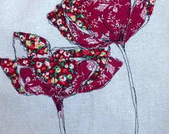 Embroidered Flowers...Handmade, Personalised, Made to Order embroidered Picture....Poppies