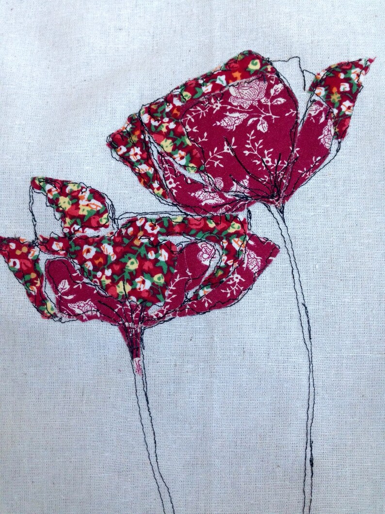 Embroidered Flowers...Handmade, Personalised, Made to Order embroidered Picture....Poppies image 1