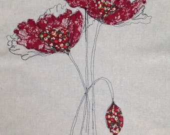 Embroidered Flowers...Handmade, Personalised, Made to Order embroidered Picture.....Poppies 3