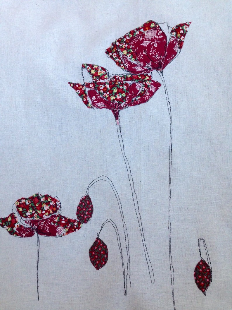 Embroidered Flowers...Handmade, Personalised, Made to Order embroidered Picture....Poppies image 2