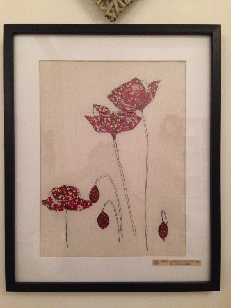 Embroidered Flowers...Handmade, Personalised, Made to Order embroidered Picture....Poppies image 3