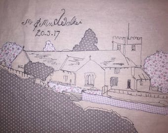 Wedding Venue Portrait...Handmade Wedding, Valentines or Anniversary Gift...Personalise Portrait of Wedding Venue - The Church