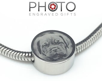 Foto Gravierte Edelstahl Runde Form Charm Bead - Passend für Pandora Armbänder & Armreifen - Schönes personalisiertes Geschenk
