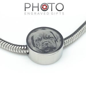 Photo Engraved Stainless Steel Round Shaped Charm Bead - Fits Pandora Bracelets & Bangles - Beautiful Personalised Gift