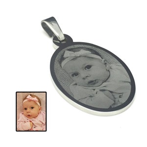 Photo Engraved Stainless Steel Oval Shaped Pendant - Beautiful Personalised Gift