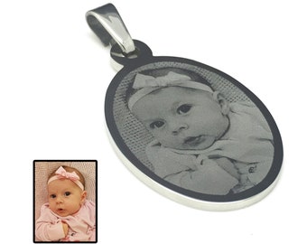Photo Engraved Stainless Steel Oval Shaped Pendant - Beautiful Personalised Gift
