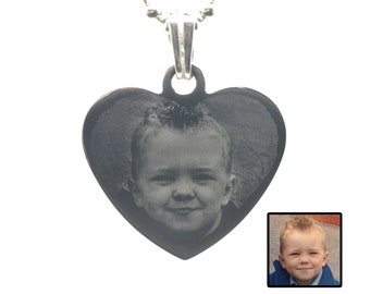 Photo Engraved Stainless Steel Heart Shaped Pendant - Medium Sized - Beautiful Personalised Gift