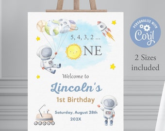 Outer Space Birthday Welcome Sign,  First Trip Around the Sun Welcome Sign, Space Welcome Sign, Astronaut Welcome Sign, Editable