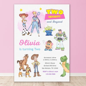 Two Infinity and Beyond Invitation, Two Infinity and Beyond Birthday Invitation, Two Infinity Beyond Birthday Toy, Girl Pink Two Infinity