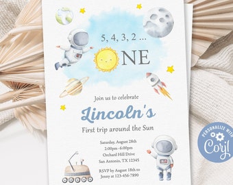 Outer Space First Birthday Invitation, First Trip Around The Sun Birthday Invitation, Space 1st Birthday Invitation, Astronaut Invitation