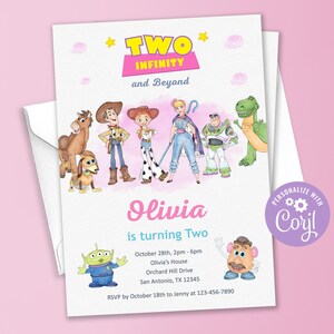 Two Infinity and Beyond Invitation, Two Infinity and Beyond Birthday Invitation, Two Infinity Beyond Birthday Toy, Pink Girl Two Infinity