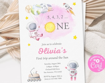 First Trip Around the Sun Birthday Invitation, Space First Birthday Invitation, Astronaut First Birthday Invitation