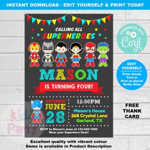 Superhero Invitation, Superhero Birthday Invitation, Superhero Party Invitation, Superhero Invite, Super hero invitation