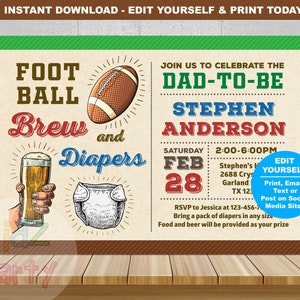 Football and Beer Baby Shower Invitation,  Football Baby Shower Invitation, Football Beer and Diaper Party Invitation, football and diaper