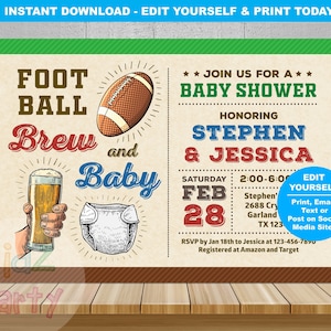 Football Baby Shower Invitation, Football Beer Baby Shower Invitation,  Tailgate baby shower, Football Beer Diaper, football couple shower
