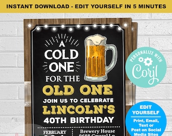 A Cold One for the Old One Birthday Invitation for men, Beer birthday invitation, 40th 50th 60th 70th Any Age